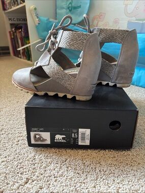 Sorel Joanie Lace Women's Light Gray Wedge Sandal